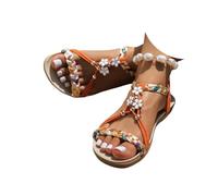 Sandali Boho da donna 2026 eleganti estivi bohémien appartamenti elastici alla caviglia da passeggio antiscivolo scarpe da spiaggia comode larghe con zeppa tacco a zeppa sandali a punta aperta sandali