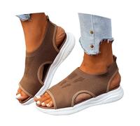 Sandali casual con punta aperta e cinturino posteriore, tomaia in rete elastica con snodo a V e tacco basso (Brown, 36)