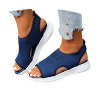 Sandali casual con punta aperta e cinturino posteriore, tomaia in rete elastica con snodo a V e tacco basso (Navy, 38)