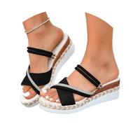Sandali Casual con Tomaia Intrecciata e Tacco a Zeppa Spesso, Ideali per L'Estate, Comodi da Indossare in Due Modi Diversi e Facili da infilare. (Black, 39)