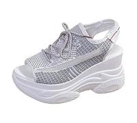 Sandali casual con zeppa per le donne 2025 Sporty Work Office Trendy Mesh Spring Wedge Dressy Summer Traspirante Open Toe Ladies Suola spessa Lace Up Confortevole Y2K Summer Wedge Sandali Carini