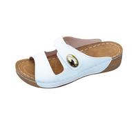 Sandali casual da donna con zeppa a due cinturini comodi, aperti sulla punta, sandali da spiaggia con decorazione metallica per l'uso quotidiano estivo a piedi, bianco, 39.5 EU