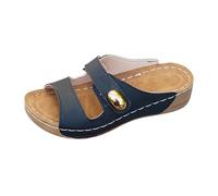 Sandali casual da donna con zeppa a due cinturini comodi, aperti sulla punta, sandali da spiaggia con decorazione metallica per l'uso quotidiano estivo a piedi, Nero , 40 EU