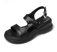 Sandali Casual Donna Punta Aperta Platform Fiocco Slingback Suola Spessa Calzature Estive per Lavoro E Diario Stile Confortevole Leggero,Nero,42 EU
