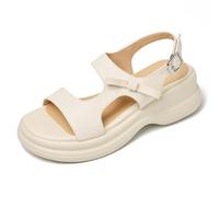 Sandali Casual Donna Punta Aperta Platform Fiocco Slingback Suola Spessa Calzature Estive per Lavoro E Diario Stile Confortevole Leggero,Beige,43 EU