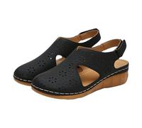Sandali chiusi da donna, in rete, traspiranti, da trekking, estivi, comodi, per attività all'aperto, con zeppa, suola antiscivolo, scarpe a piedi nudi, sandali ortopedici da donna con zeppa, Nero , 36