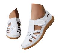 Sandali Chiusi Ortopedici Donna T.35-41 - Ballerine Pelle Full Grain con Plateau Largo, Calzature Escursionismo Spiaggia, Scarpe Tennis Antiscivolo UNI EN 20347 Bianco Perla per Vacanze Attive