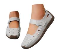 Sandali Chiusi Ortopedici Donna T.35-41 - Ballerine Pelle Full Grain con Plateau Largo, Calzature Escursionismo Spiaggia, Scarpe Tennis Antiscivolo UNI EN 20347 Bianco Perla per Vacanze Attive