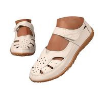Sandali Chiusi Ortopedici Donna T.35-41 - Ballerine Pelle Full Grain con Plateau Largo, Calzature Escursionismo Spiaggia, Scarpe Tennis Antiscivolo UNI EN 20347 Bianco Perla per Vacanze Attive