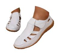 Sandali Chiusi Ortopedici Donna T.35-41 - Ballerine Pelle Full Grain con Plateau Largo, Calzature Escursionismo Spiaggia, Scarpe Tennis Antiscivolo UNI EN 20347 Bianco Perla per Vacanze Attive