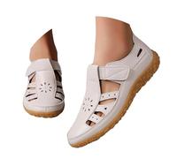 Sandali Chiusi Ortopedici Donna T.35-41 - Ballerine Pelle Full Grain con Plateau Largo, Calzature Escursionismo Spiaggia, Scarpe Tennis Antiscivolo UNI EN 20347 Bianco Perla per Vacanze Attive
