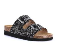 Sandali ciabatte Grunland HOLA CB1840 pelle nera con brillantini zeppa 4 cm