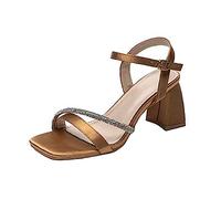Sandali classici da donna con tacco a blocco, in vernice glitterata, con taglio alto, alla moda, eleganti e casual, scarpe da giardino, cachi, 40 EU