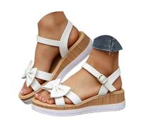 Sandali Comodi Donna Sandali da donna estivi con zeppa decorata con fiocco, a forma di cuore, tallone aperto, comodi e suola morbida, modello mom fit. (White, 39)