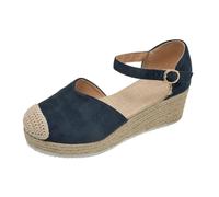 Sandali Comodi Donna Women's Retro Suede Woven Wedge Sandals Fashionable Closed Toe Single Strap Thick Soled Height Increasing Women's Sandals (Navy, 40)