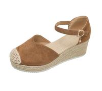 Sandali Comodi Donna Women's Retro Suede Woven Wedge Sandals Fashionable Closed Toe Single Strap Thick Soled Height Increasing Women's Sandals (Brown, 40)