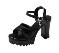 Sandali comodi spessi e punta aperta, scarpe da sera di nozze sandali per camminare a lungo senza fatica Sandalo da donna ortopedico suola in memoria di forma piede largo regolabile, Le Noir, 39 EU