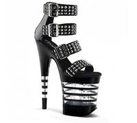 Sandali con borchie da donna Piattaforma Open Toe tacchi altissimi con tacchi a spillo da 20 cm Décolleté con cinturino con fibbia in metallo gotico exy Stripper Pole Dance Dress Shoes,Nero,39