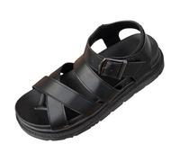 Sandali con cinturino da donna alla moda sandali neri comodi sandali con plateau sandali in pelle tinta unita ampia scarpe da passeggio con fibbia scarpe romane casual slip on scarpe sportive estive