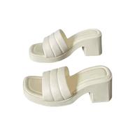 Sandali con cinturino per le donne alla moda sandali con tacco a blocco punta quadrata Slides Crossover Strappy Slides Wide Fit Open Toe Slide Plain Holiday sandalo antiscivolo da passeggio scivolo
