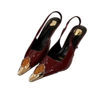 Sandali con Cinturino Posteriore in Pelle Verniciata a Punta, con Tacco Alto, da Donna, for Banchetti Nuziali(9.5CM Wine Red,38)