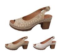 Sandali con fibbia semplice, infradito con tacco alto, scarpe a punta aperta, comode ciabatte leggere e casual, scarpe con fibbia, pantofole alte, beige, 40 EU