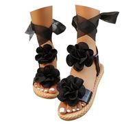 Sandali Con Lacci Scarpe Comode Donna Estive Sandali da donna estivi con cinturini a fiori fondo piatto scarpe per le vacanze da sposa Comodi Ma Eleganti (Black 43)