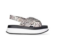 Sandali con piattaforma LUI.JO con design a serpente, strisce incrociate con borchie, suola bicolore bianco e nero, argento, 38 EU