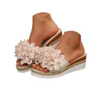 Sandali con plateau da donna con tacco alto, leggeri, sandali estivi Peep Toe, piattaforma bohemian, scarpe da spiaggia con fiori, antiscivolo, eleganti sandali romani, Beige2., 36 EU