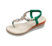 Sandali con plateau da donna, sandali infradito romani, bohémien, sandali slip-on con strass scintillanti, sandali estivi da spiaggia, comode scarpe da passeggio con cinturino trasparente, scarpe