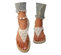 Sandali Con Plateau Da Donna Sandali Vintage Con Separatore Dita Eleganti Infradito In Pelle PU Con Fiori Sandali Romani Estivi Con Fascia Elastica Scarpe Da Spiaggia Casual E Bohémien(White,36 EU)