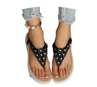 Sandali Con Plateau Da Donna Sandali Vintage Con Separatore Dita Eleganti Infradito In Pelle PU Con Fiori Sandali Romani Estivi Con Fascia Elastica Scarpe Da Spiaggia Casual E Bohémien(Black,36 EU)