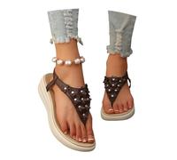 Sandali Con Plateau Da Donna Sandali Vintage Con Separatore Dita Eleganti Infradito In Pelle PU Con Fiori Sandali Romani Estivi Con Fascia Elastica Scarpe Da Spiaggia Casual E Bohémien(Brown,37 EU)
