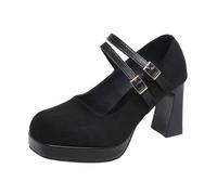 Sandali con Plateau dallo Stile intramontabile, Punta Quadrata e Cinturino, Modello Mary Jane, Comodi e alla Moda. (Black #1, 38)