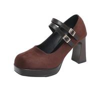 Sandali con Plateau dallo Stile intramontabile, Punta Quadrata e Cinturino, Modello Mary Jane, Comodi e alla Moda. (Brown-a, 39)