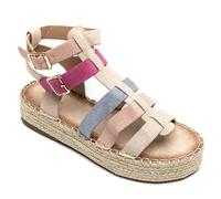 Sandali con plateau decorati con fasce multicolore e metalliche, con fibbia regolabile e suola stile corda. DescrizioneÉlégantes e confortables, i sandali "Cannes" seducenti esprit bohème e toccanti c