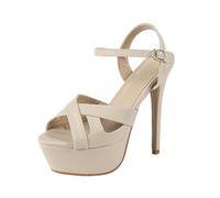 Sandali con Plateau Donna e cavigliera Regolabile per passerelle modelle, sfilate di Moda e ricevimenti di Nozze,Apricot,38 EU