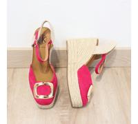 Sandali con plateau e zeppa da donna **Breve descrizione:**Espadrillas da donna con zeppa, fibbia e decorazioni in metallo. Il loro design elegante e confortevole è ideale per la primavera e l'estate.