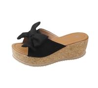Sandali con plateau e zeppa da donna, pantofole con fondo piatto, fiocco alla moda, comode scarpe estive dal design elegante, Nero , 42 EU