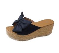 Sandali con plateau e zeppa da donna, pantofole con fondo piatto, fiocco alla moda, comode scarpe estive dal design elegante, Blu, 37 EU
