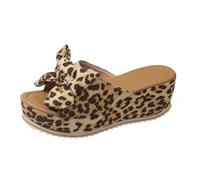 Sandali con plateau e zeppa da donna, pantofole con fondo piatto, fiocco alla moda, comode scarpe estive dal design elegante, marrone, 39 EU