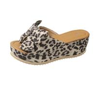 Sandali con plateau e zeppa da donna, pantofole con fondo piatto, fiocco alla moda, comode scarpe estive dal design elegante, cachi, 41 EU
