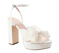 Sandali con Plateau Grosso da Donna Sandali con Tacco e Cinturino alla Caviglia con Fiocco e Punta Aperta Scarpe Eleganti per la Festa di Nozze (Color : White, Size : 38 EU)