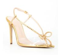 Sandali con Punta a Punta e Stiletto Sexy Donna, Sandali con Tacco Alto Trasparenti e Strass alla Moda, con Cinturino alla Caviglia Regolabile, Altezza Tacco 4,7 Pollici,d'oro,39 EU