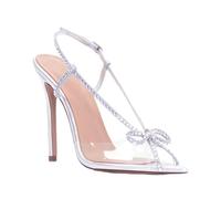 Sandali con Punta a Punta e Stiletto Sexy Donna, Sandali con Tacco Alto Trasparenti e Strass alla Moda, con Cinturino alla Caviglia Regolabile, Altezza Tacco 4,7 Pollici,Argento,43 EU