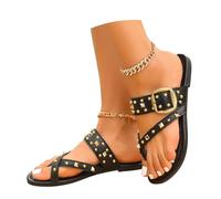 Sandali Con Separatore Delle Dita Romana for Donna, Scarpe Piatti Casual Con Borchie,Infradito In Pelle PU for Spiaggia E La Vita Quotidiana Pantofole Con Punta A Clip for L'estate 2026(Gold,42 EU)
