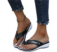 Sandali con separatore di dita ortopedico da donna infradito da donna con strass estate pantofole con clip in pelle PU pantofole con plateau in gomma scarpe da spiaggia per il tempo libero,Nero,36