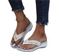 Sandali con separatore di dita ortopedico da donna infradito da donna con strass estate pantofole con clip in pelle PU pantofole con plateau in gomma scarpe da spiaggia per il tempo libero,Beige,40