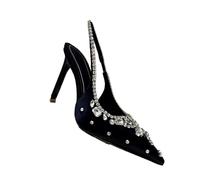 Sandali con Strass, Punta a Punta, Tacchi a Spillo, Tacchi Alti in Raso, squisite Scarpe da Sposa con Cristalli, Aperte(Black 8CM,40)