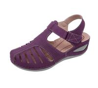 Sandali con suola spessa per le donne in pelle morbida punta chiusa sandali anti suola spessa sandali vuoti nove sandali piatti per le donne taglia 11, Viola, 6 UK 3X-Narrow